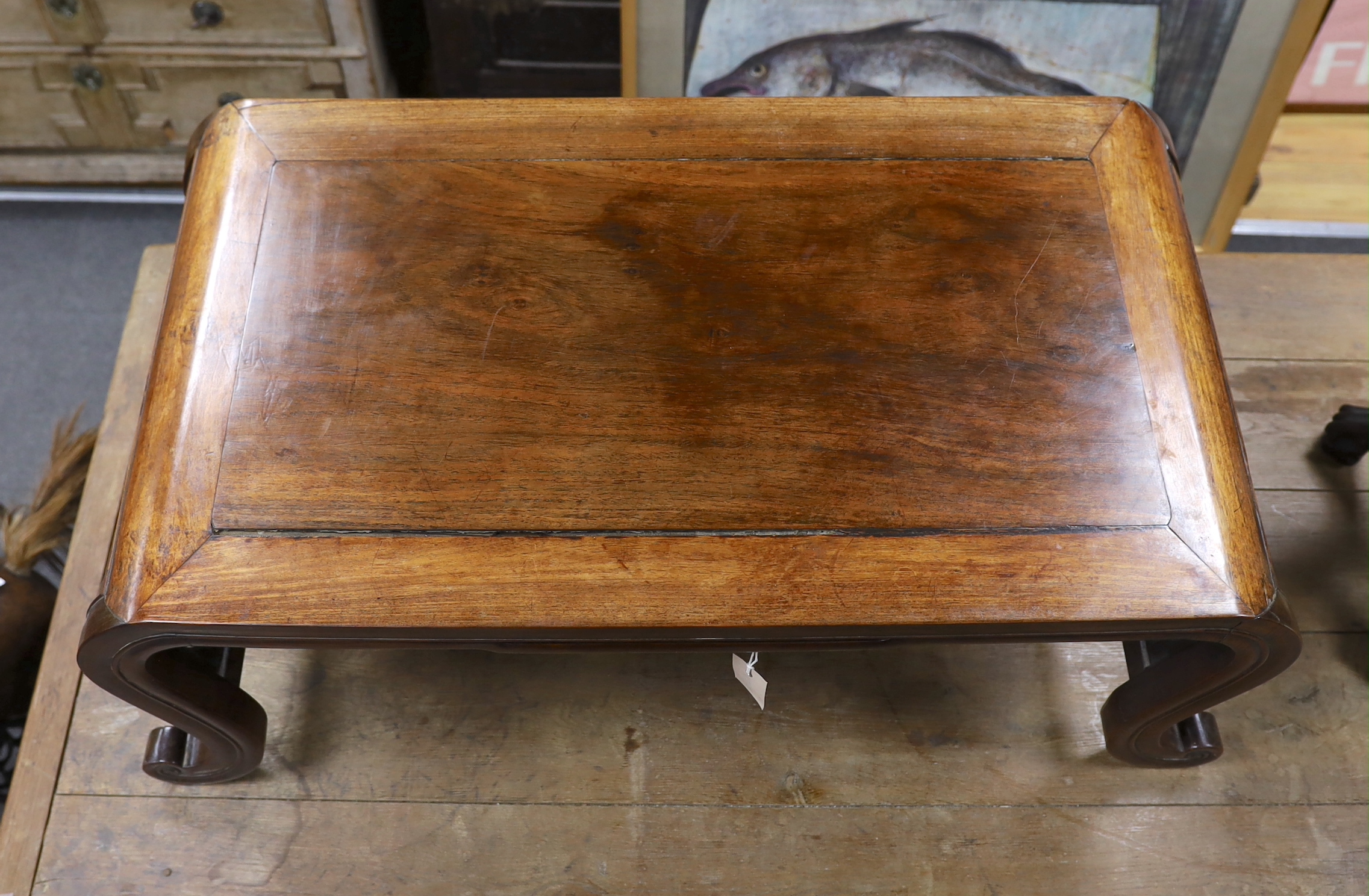 A 19th century Chinese hongmu kang table, width 92cm, depth 50cm, height 37cm